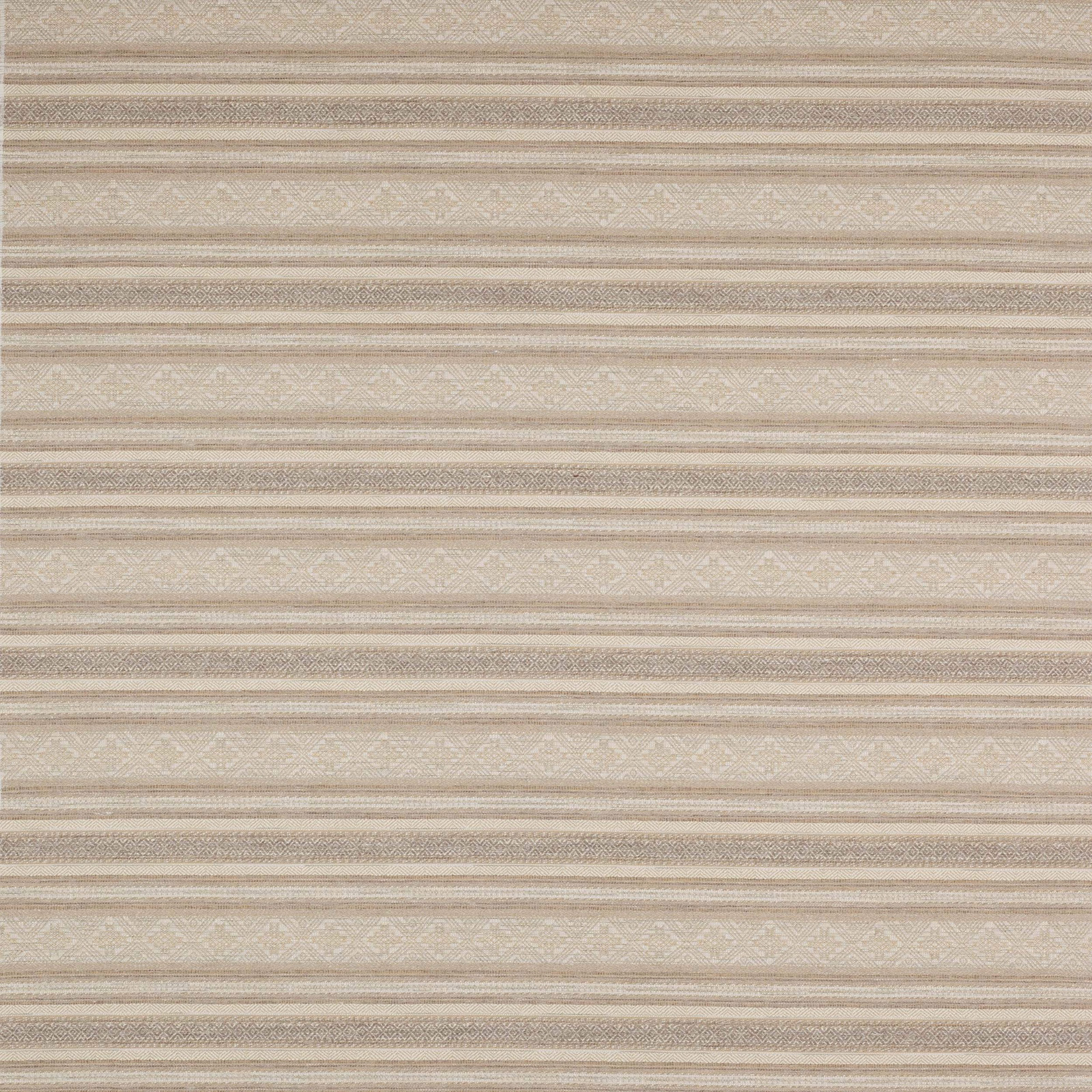 Beige striped woven fabric swatch with fine textured bands and subtle geometric detailing
