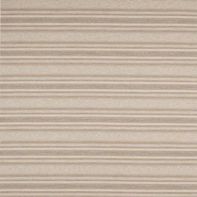 Beige striped woven fabric swatch with fine textured bands and subtle geometric detailing