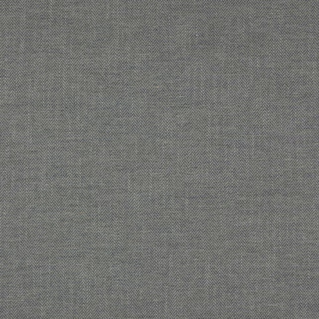 Close-up of cool slate grey herringbone fabric with fine woven texture