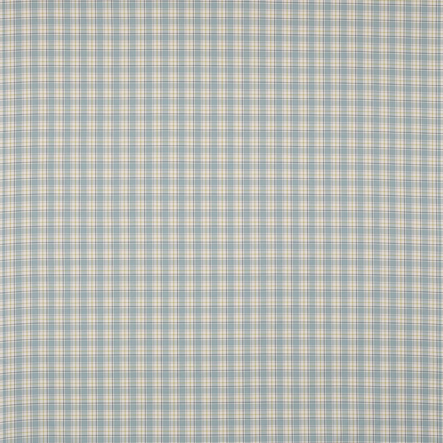 Small sky blue and lime cotton check fabric with a pale cream ground
