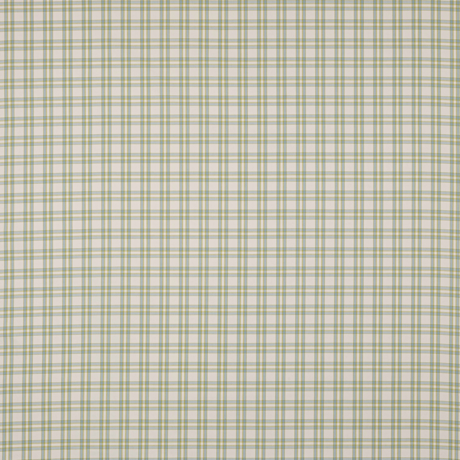 Small aqua and pale green check on a cream cotton fabric swatch