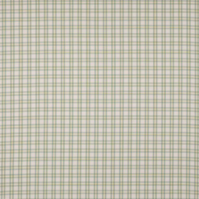 Small aqua and pale green check on a cream cotton fabric swatch