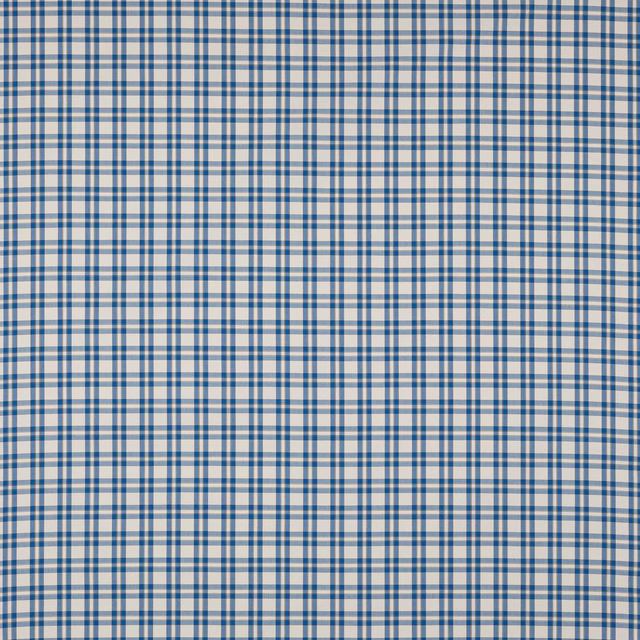 Small cobalt blue and ivory checked cotton fabric swatch