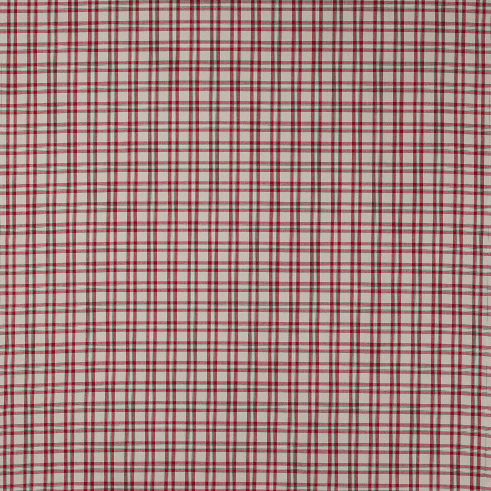 Small red and cream check cotton fabric swatch with fine grid lines