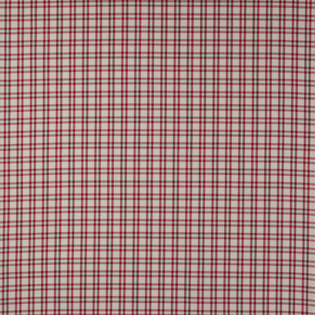 Small red and cream check cotton fabric swatch with fine grid lines