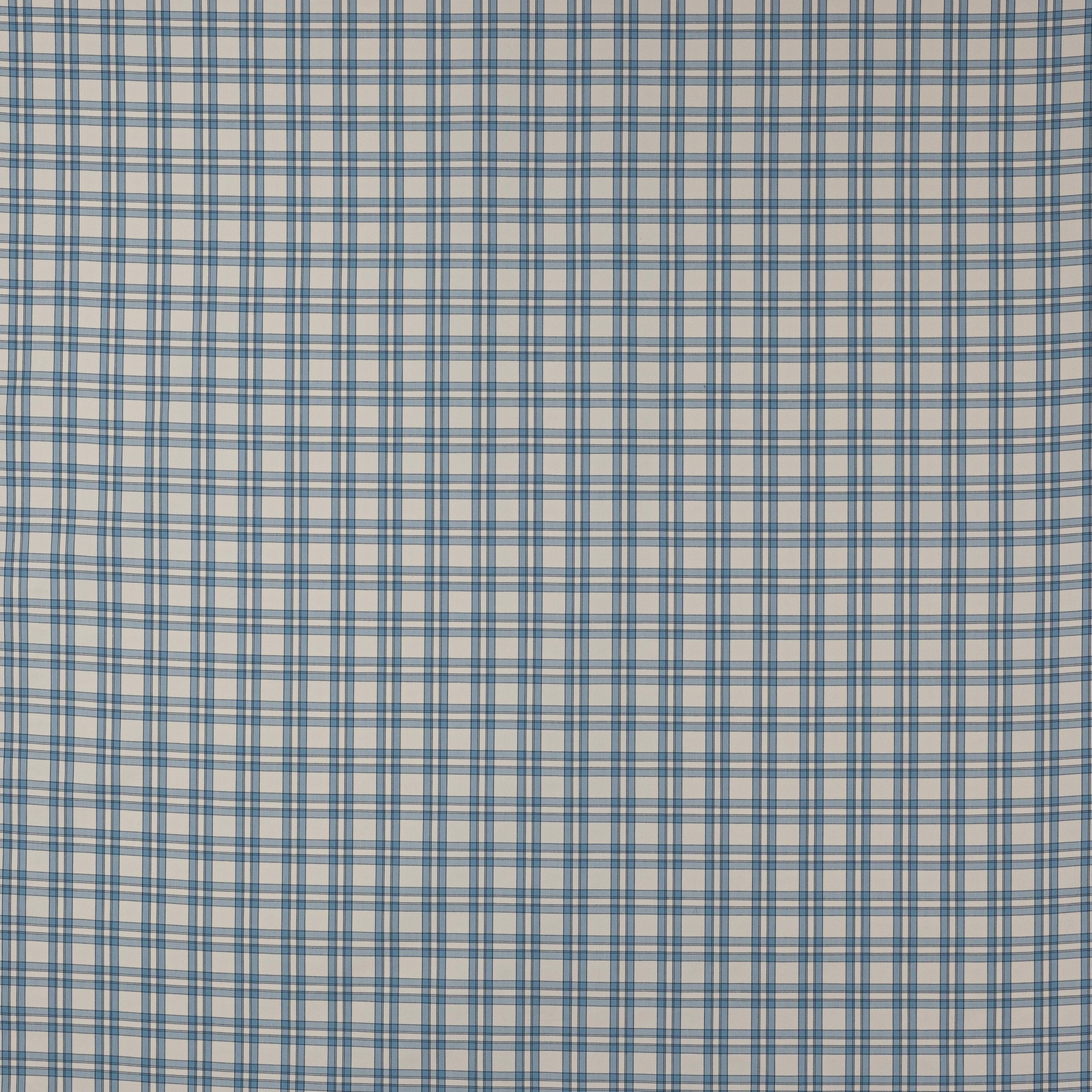 Soft blue and cream woven check cotton fabric with a small regular grid