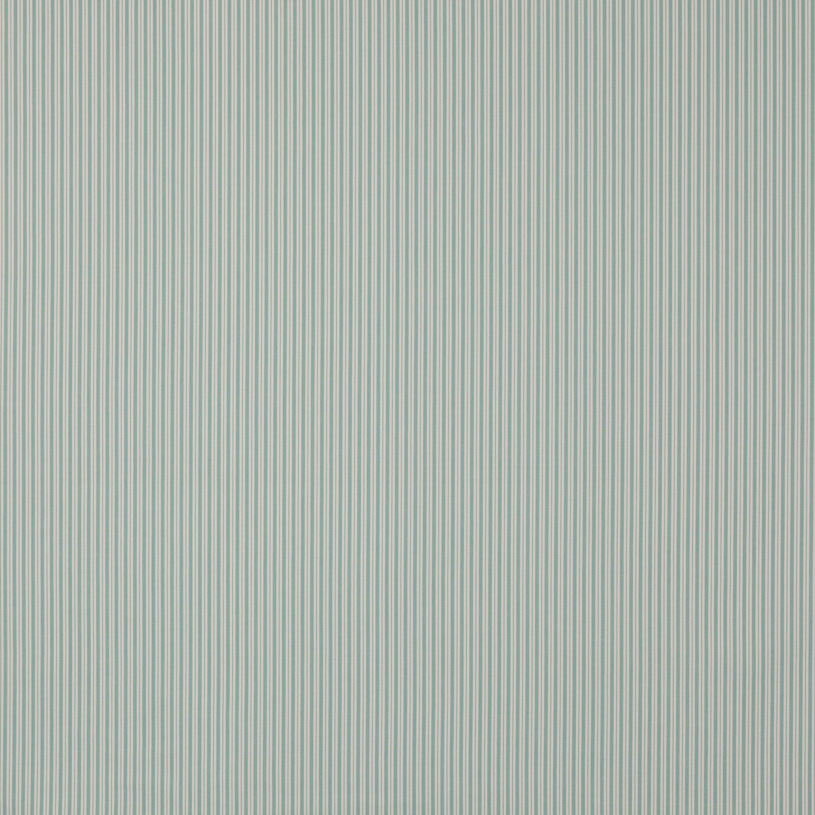 Fine vertical aqua and pale cream striped cotton fabric sample