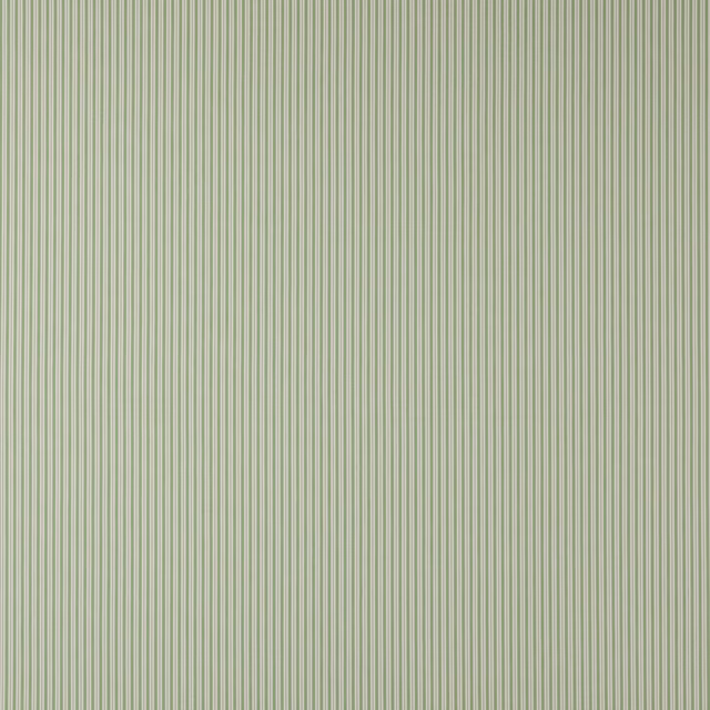 Pale sage green vertical striped cotton fabric swatch with fine narrow bands