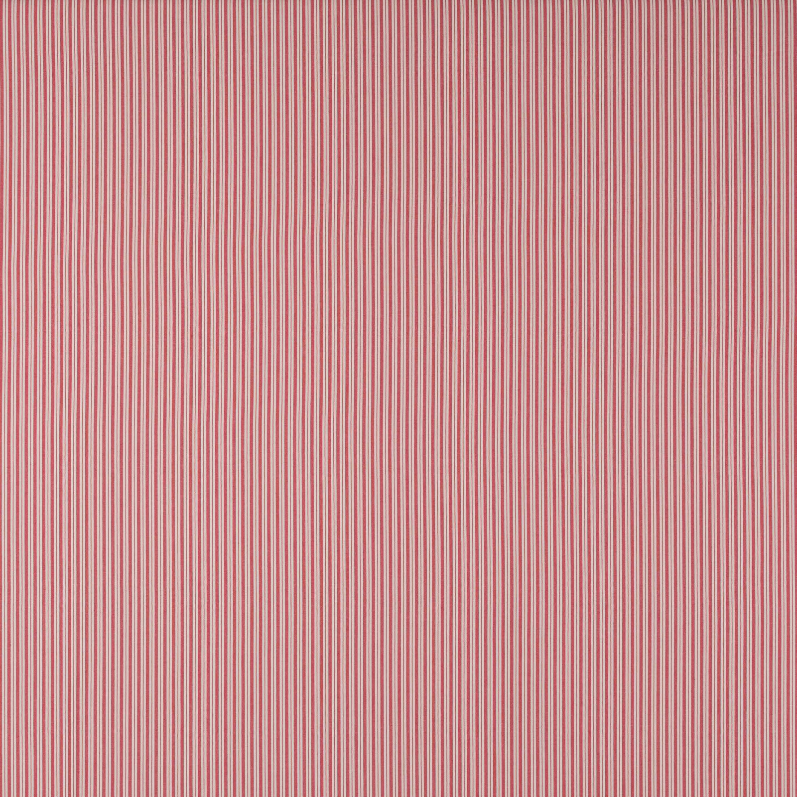Fine red and pale vertical pinstripes on a light cotton fabric