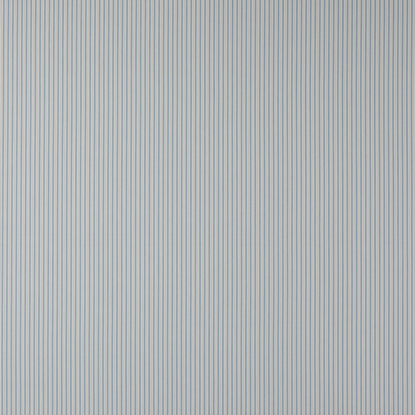 Fine soft blue and pale neutral vertical pinstripes on a smooth cotton fabric swatch