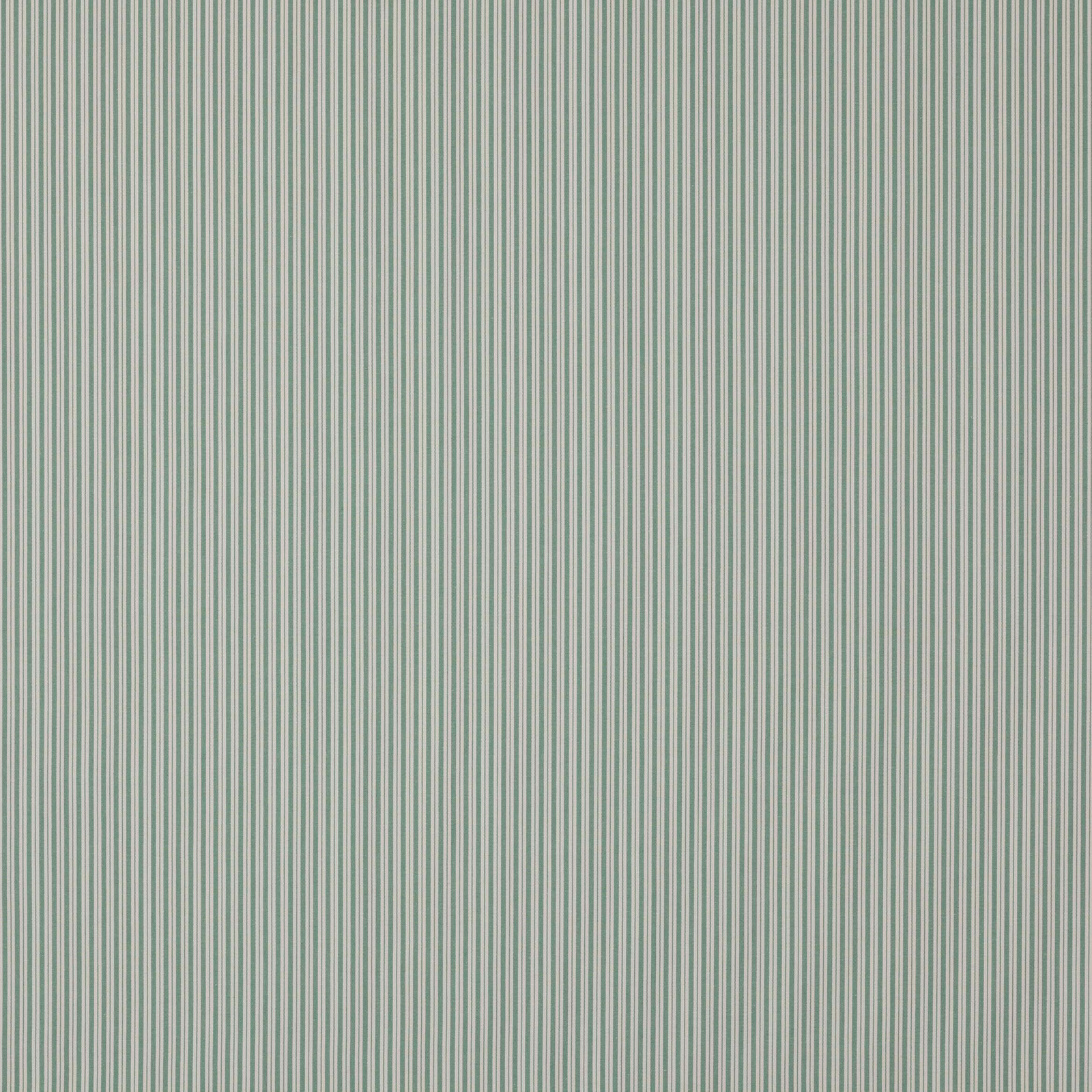 Fine teal and pale green vertical stripe cotton fabric with a crisp woven texture