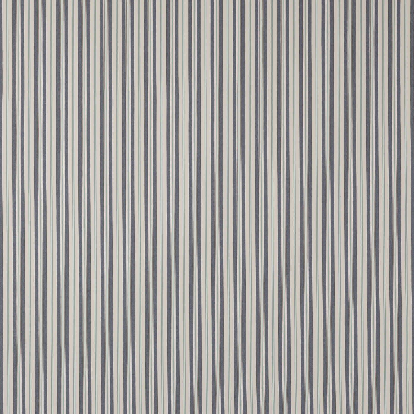 Vertical navy and pale cotton stripes on a soft cream ground