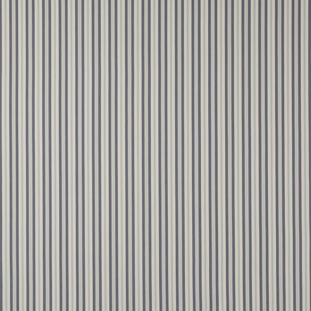 Vertical navy and pale cotton stripes on a soft cream ground