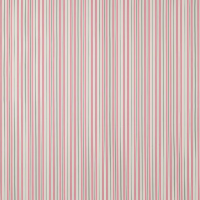 Vertical pink, mint and ivory stripe fabric on a pale ground