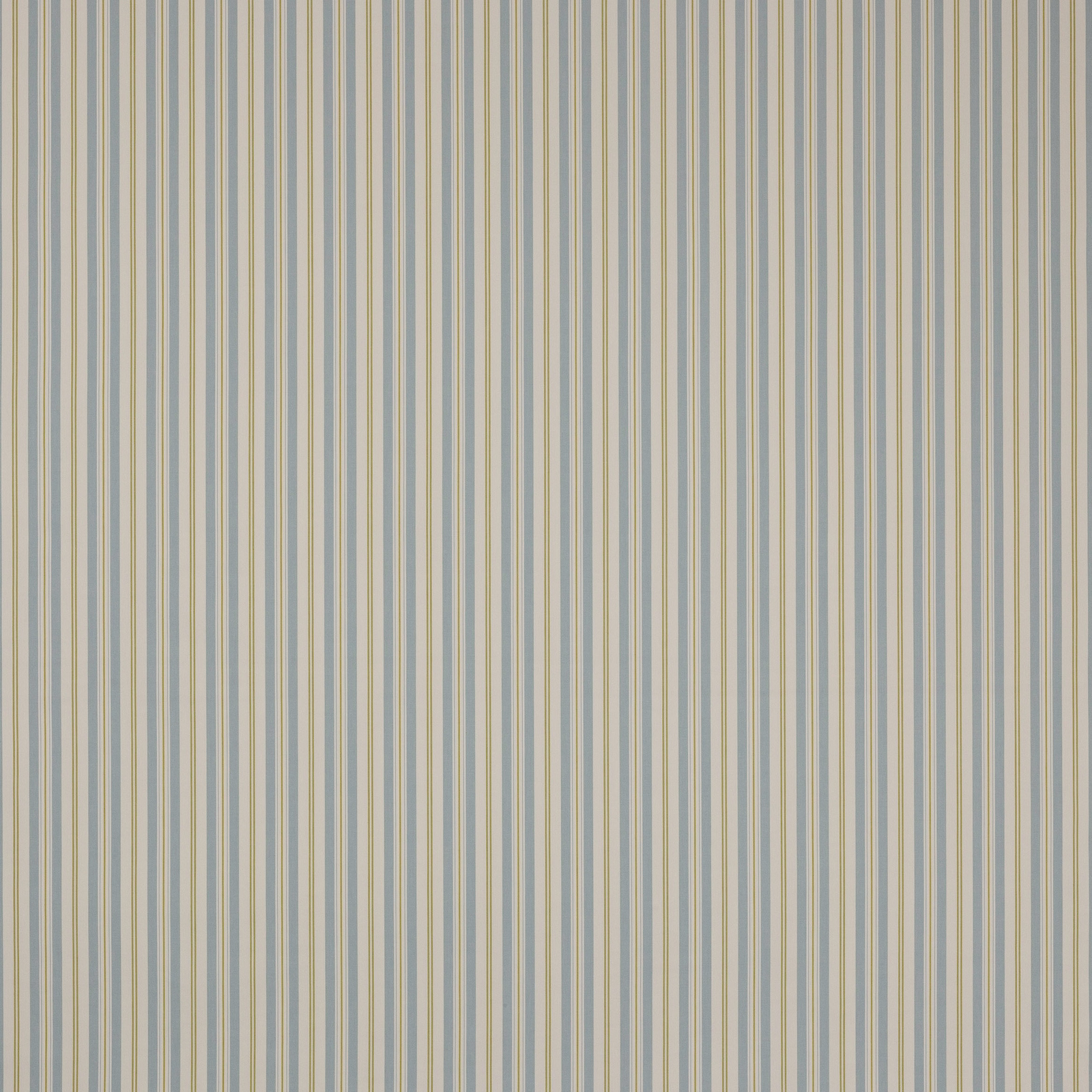Vertical sky blue and lime stripe cotton fabric with fine cream bands