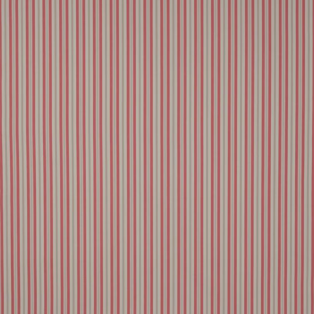 Vertical soft red and pale neutral ticking stripe cotton fabric swatch