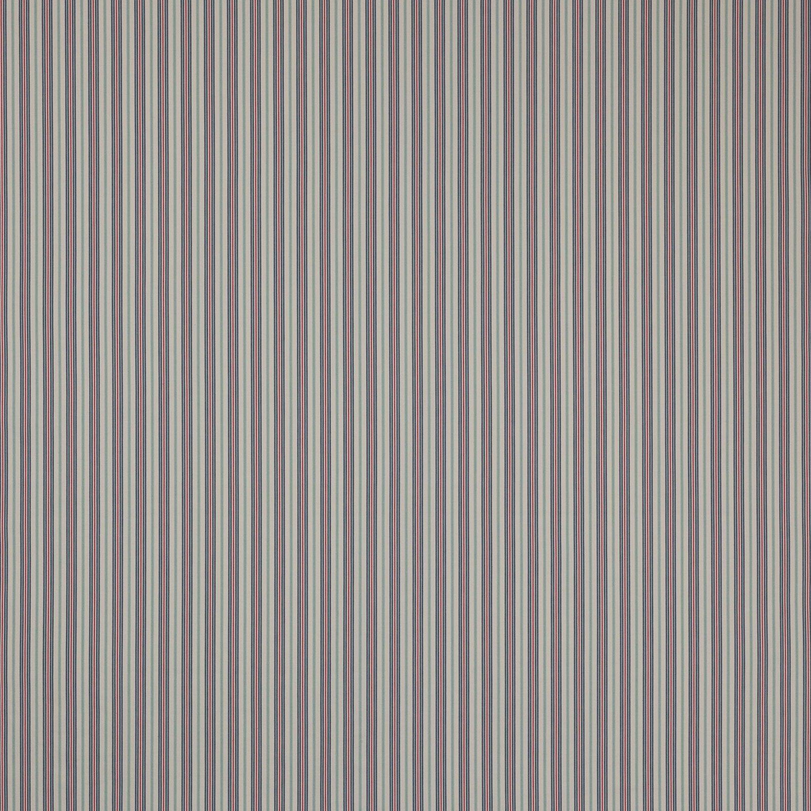 Fine vertical blue and neutral stripe fabric with a crisp woven texture