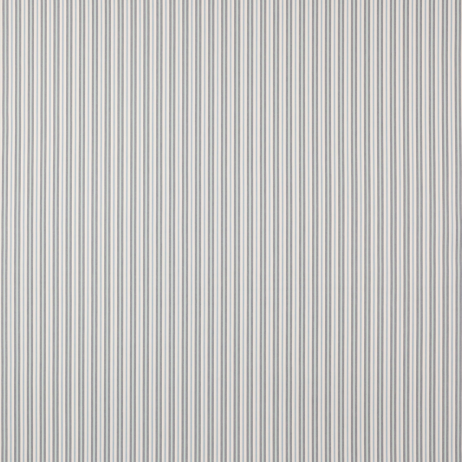 Fine vertical navy and grey pinstripes on a pale cotton ground