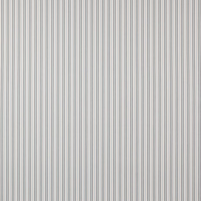 Fine vertical navy and grey pinstripes on a pale cotton ground