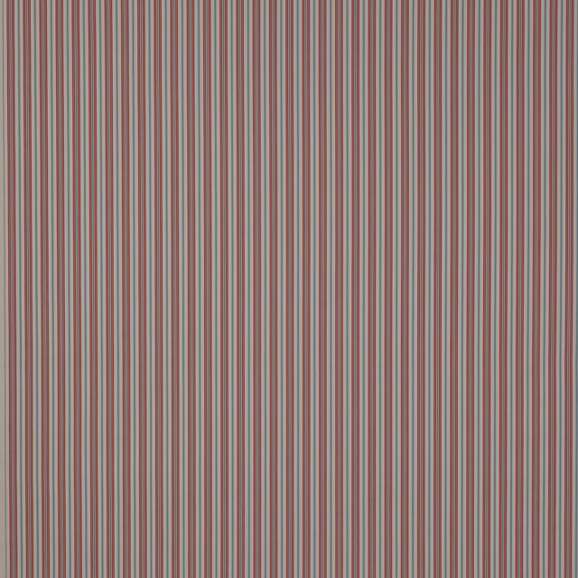 Vertical red and teal stripe cotton fabric on a pale neutral ground