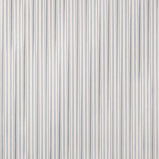 Narrow vertical stripe fabric in pale blue, cream and soft grey