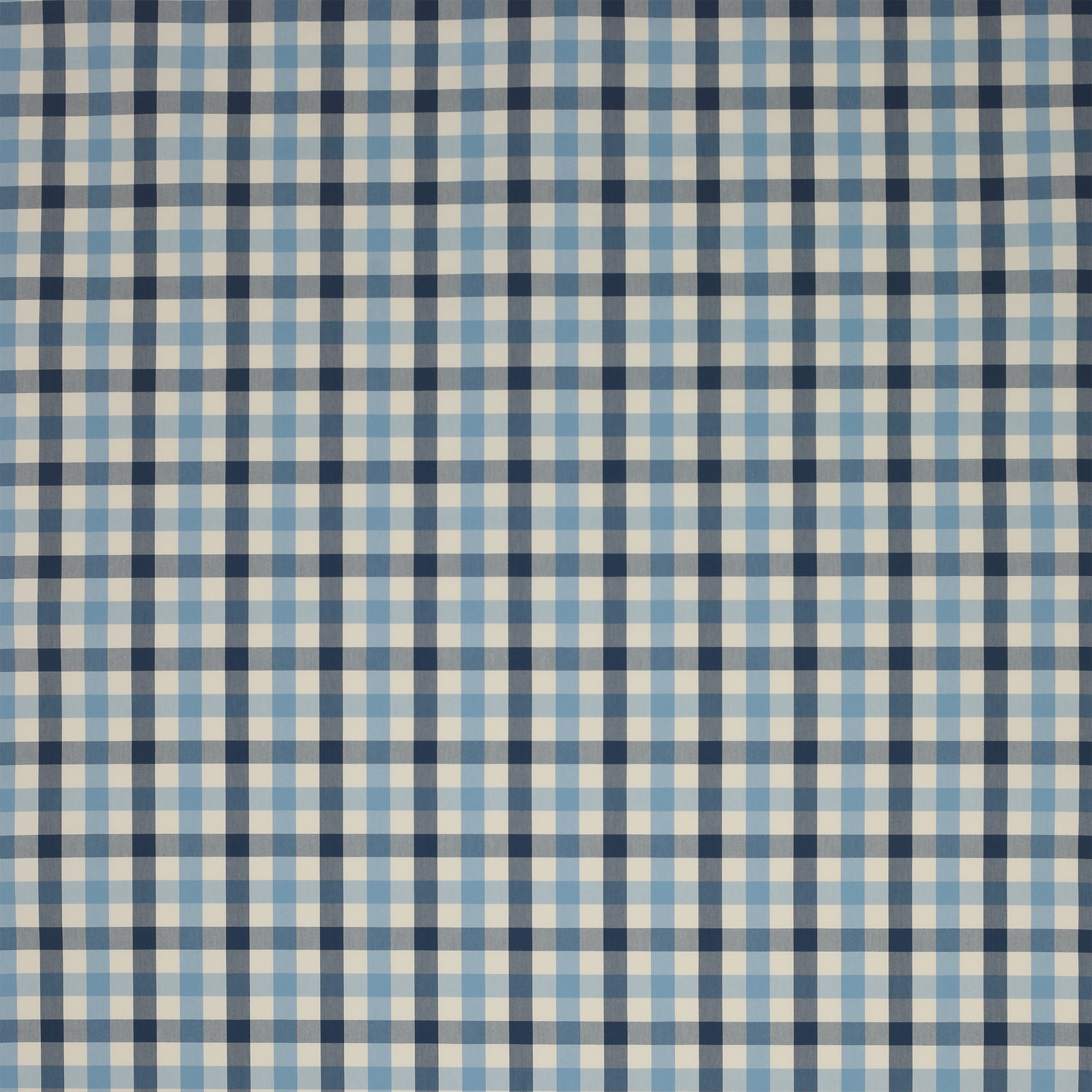 Blue and navy gingham check cotton fabric with crisp woven squares