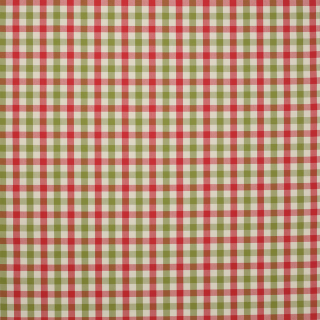 Pink and green small cotton check fabric with crisp gingham-like weave