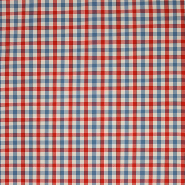Small red and blue gingham check on a pale cotton ground