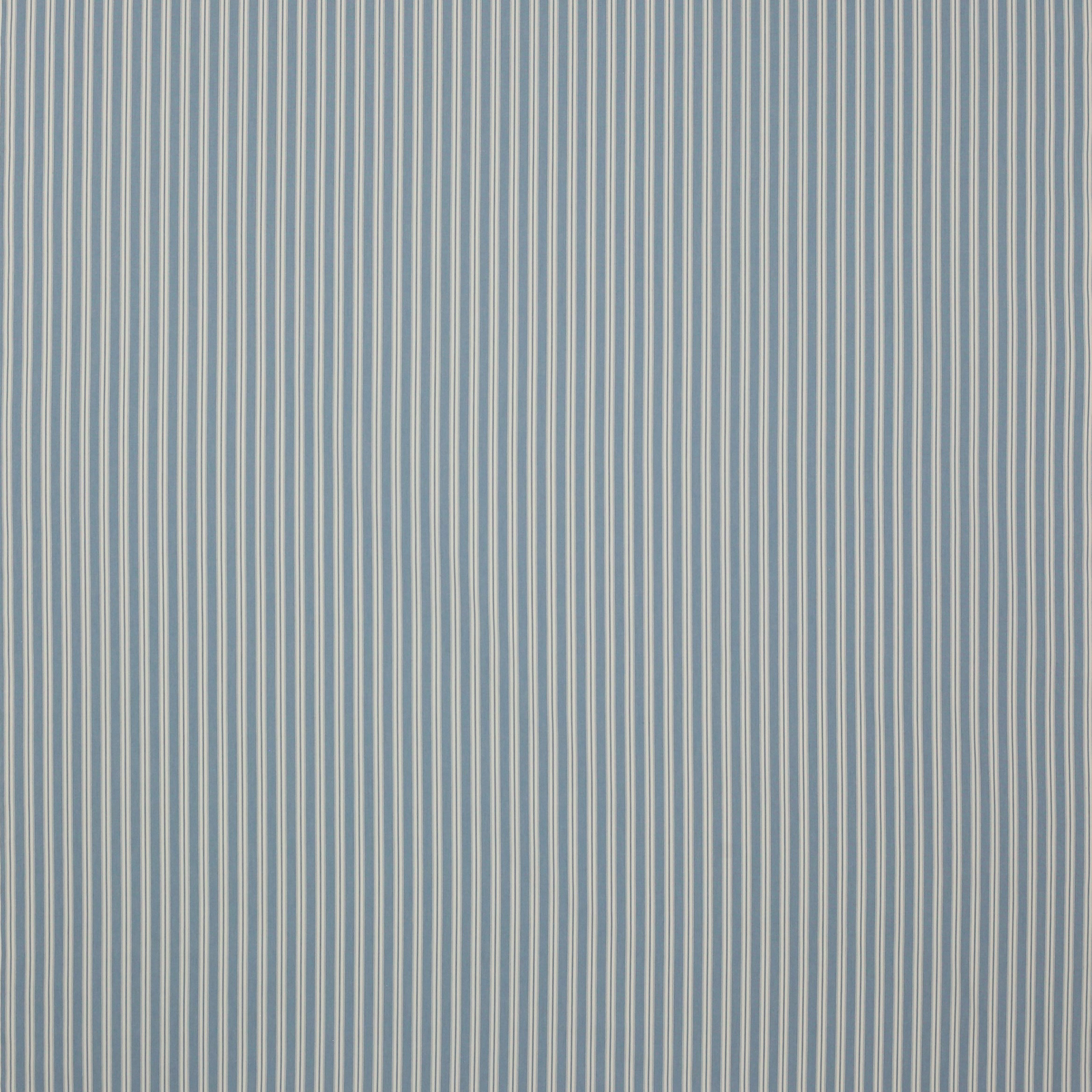 Fine vertical blue and ivory pinstripes on a soft powder-blue fabric swatch