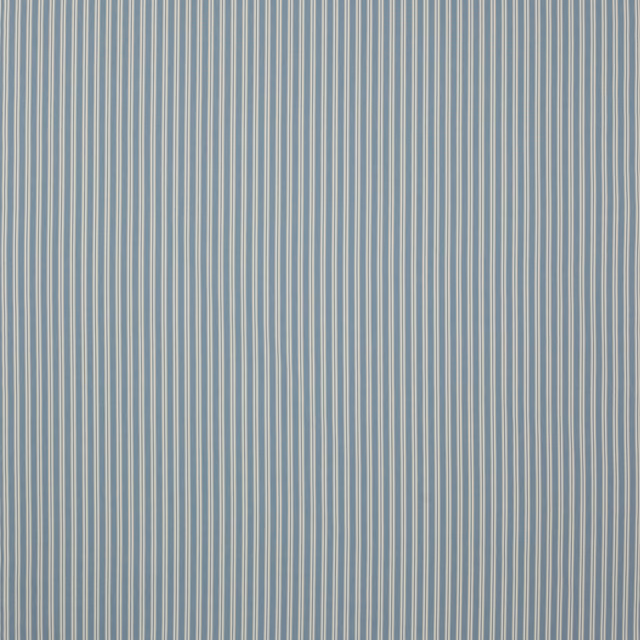 Fine vertical blue and ivory pinstripes on a soft powder-blue fabric swatch