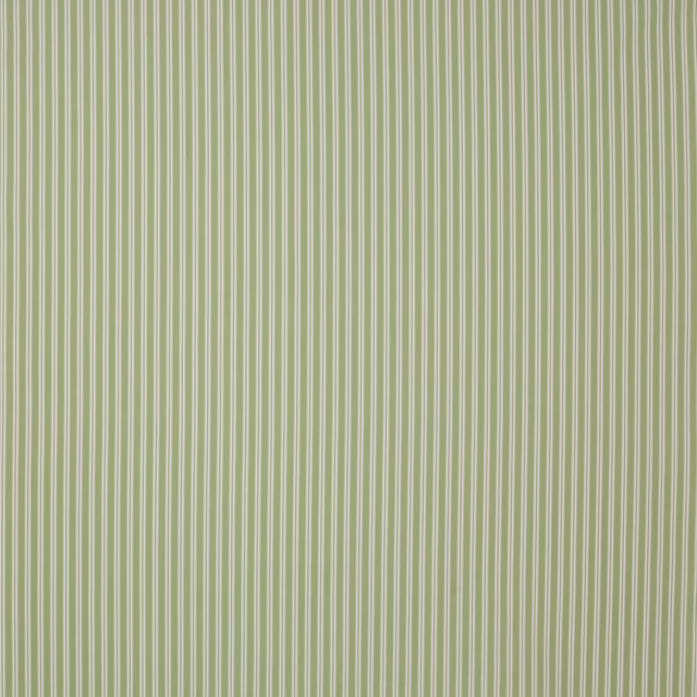 Pale sage green cotton stripe fabric with fine vertical cream pinstripes