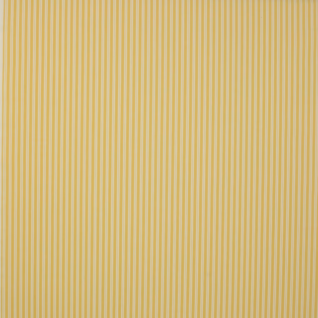 Vertical narrow yellow and ivory stripe cotton fabric swatch