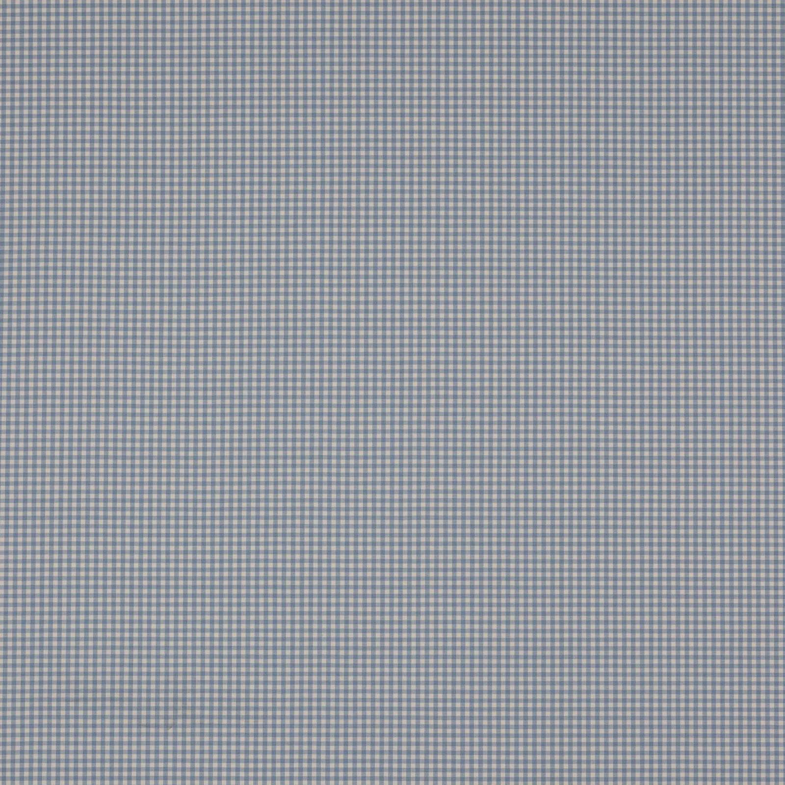Small blue-and-white check cotton fabric swatch with a soft, muted weave