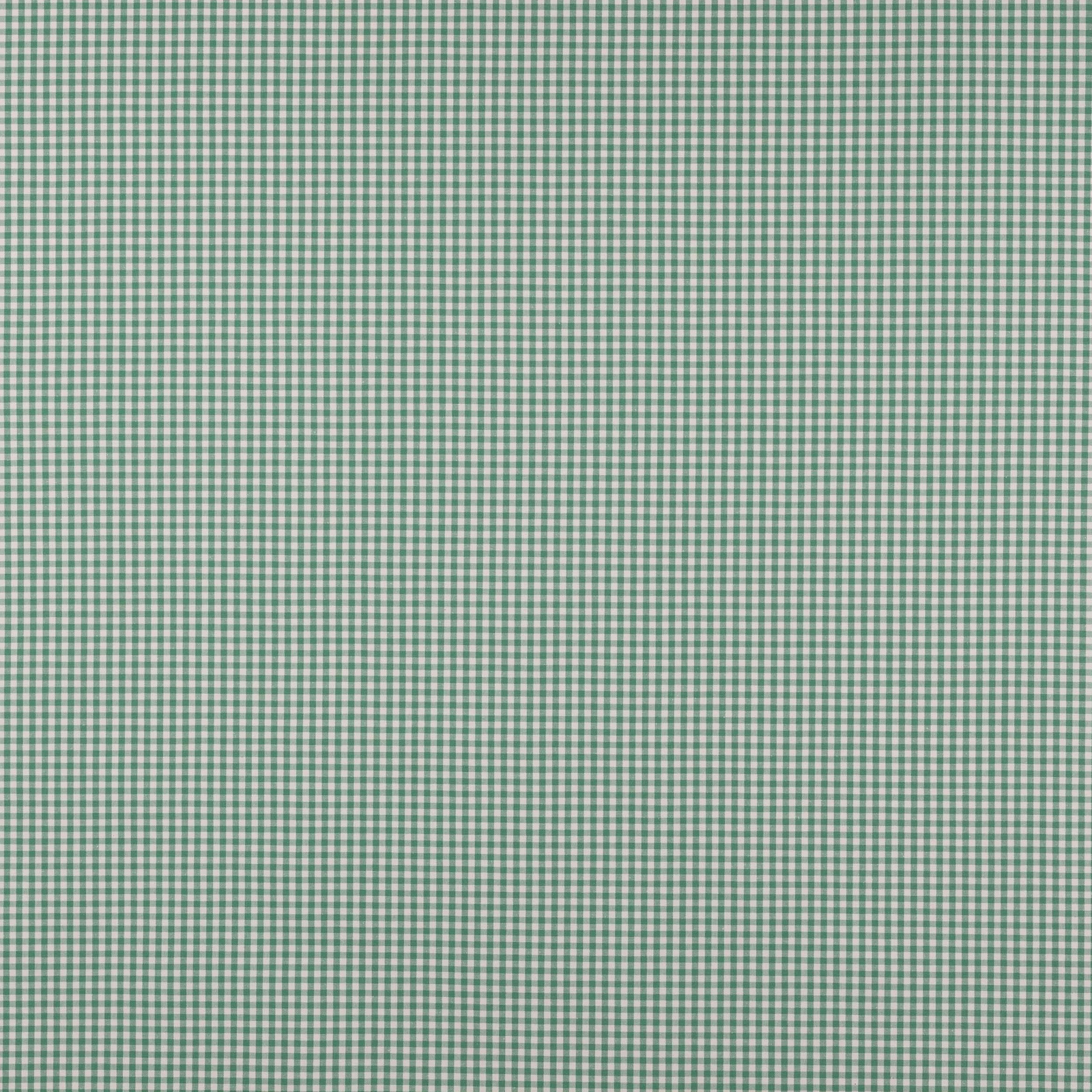 Close-up of a small teal and cream checked cotton fabric swatch