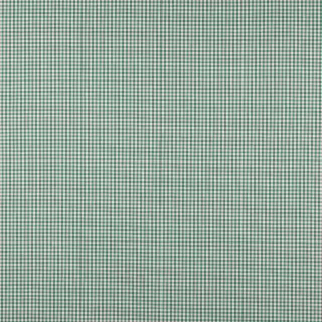 Close-up of a small teal and cream checked cotton fabric swatch