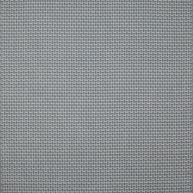 Close-up of a small blue-grey geometric woven fabric with fine textured grid