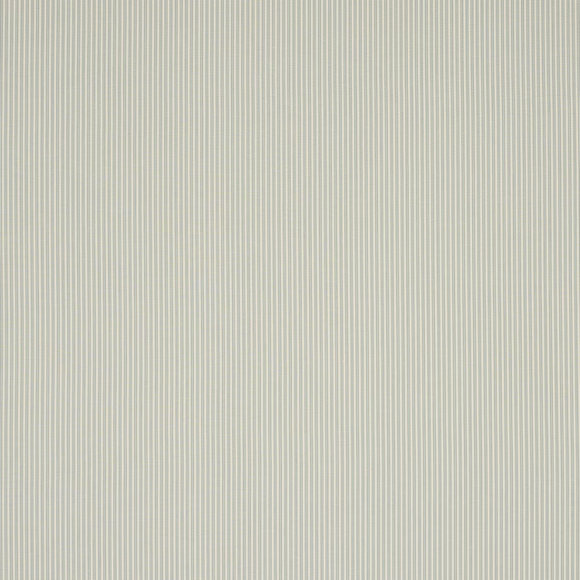 Pale aqua pinstripe fabric with fine vertical stripes on an ivory ground