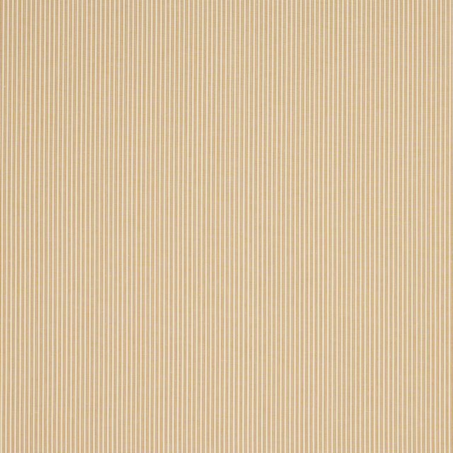 Close-up of fine ochre and cream vertical pinstripes on a linen-cotton fabric