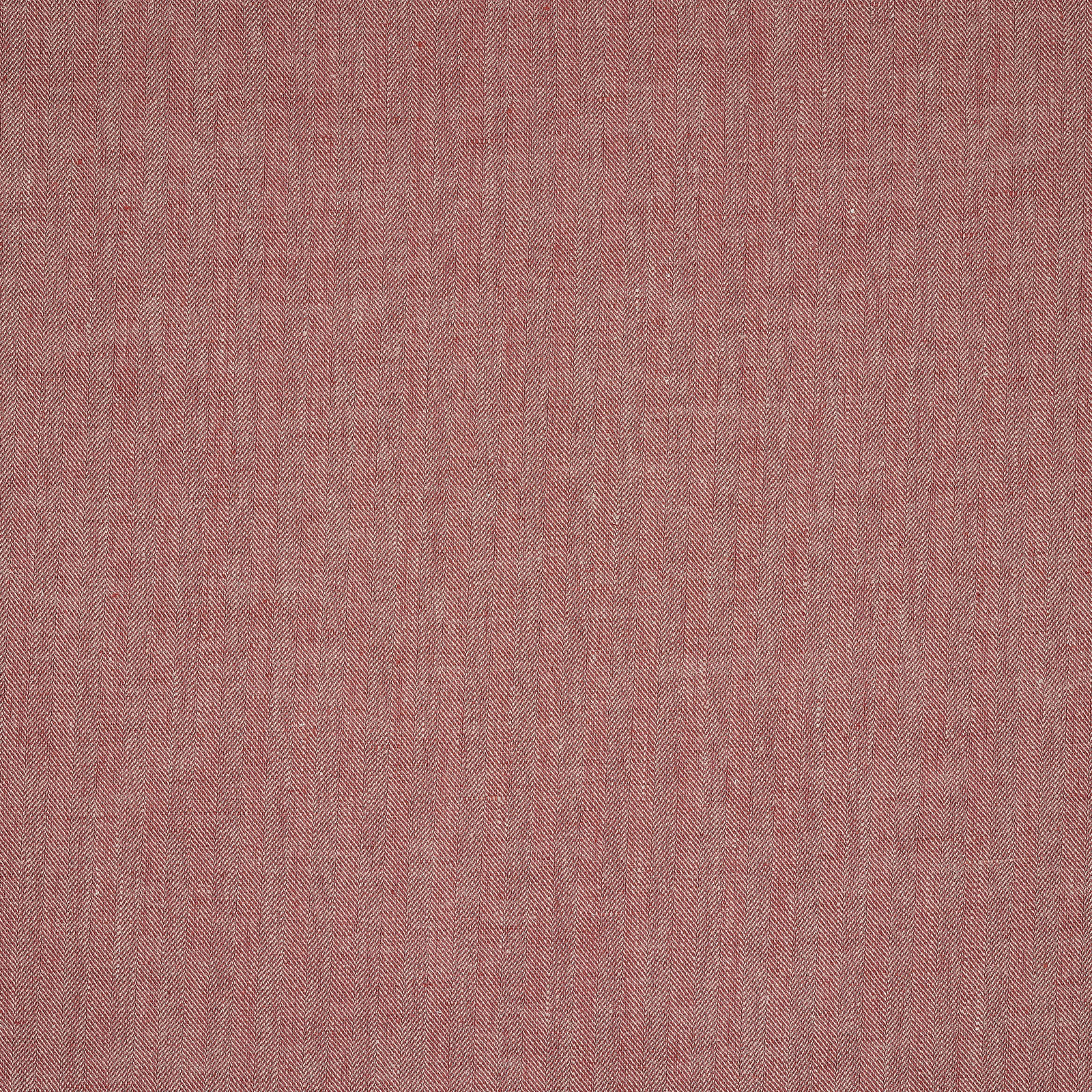 Muted rose-red linen fabric with fine vertical herringbone stripe weave