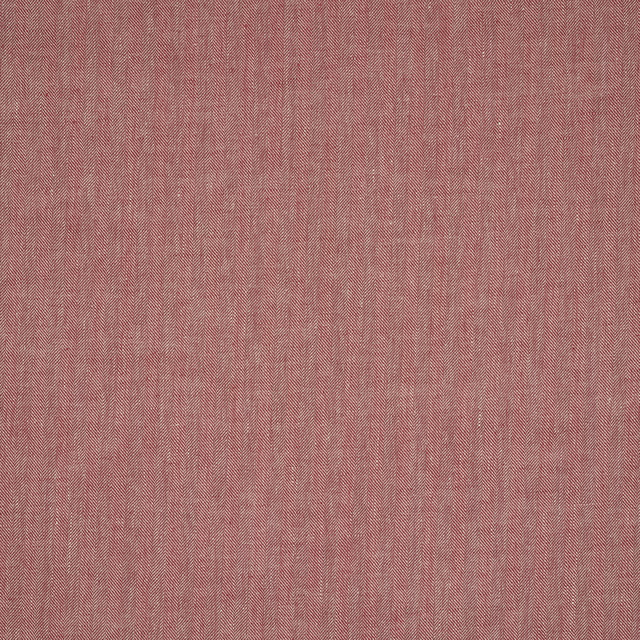 Muted rose-red linen fabric with fine vertical herringbone stripe weave