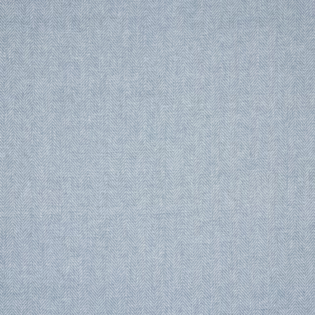 Close-up of soft blue-grey linen herringbone fabric with fine vertical stripes