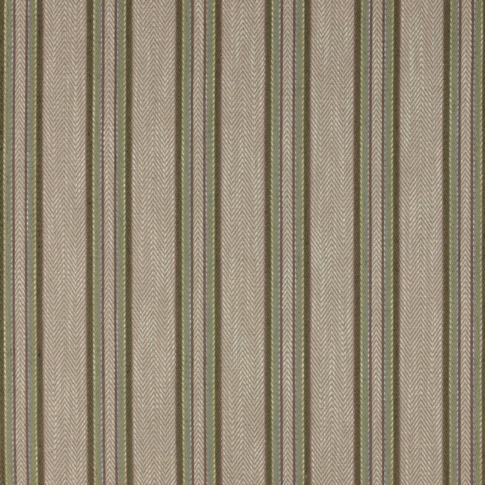 Vertical leaf-green and beige striped fabric with fine herringbone texture