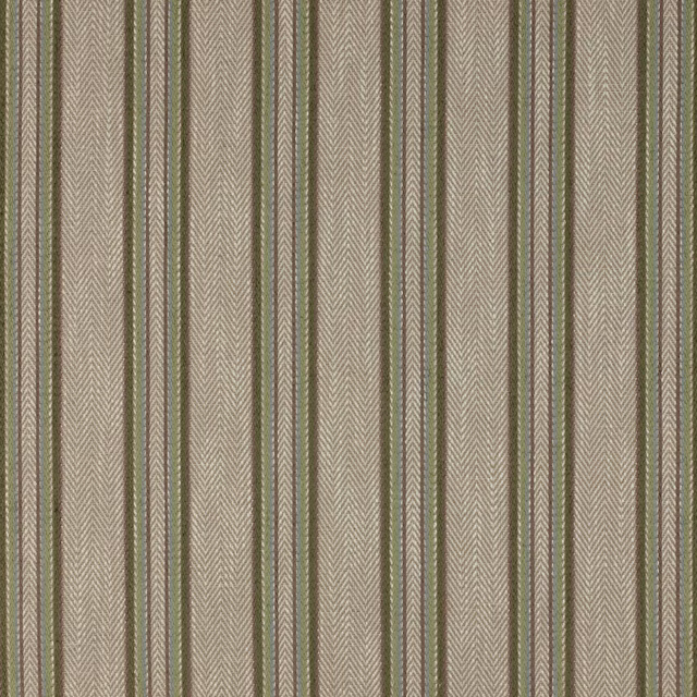 Vertical leaf-green and beige striped fabric with fine herringbone texture