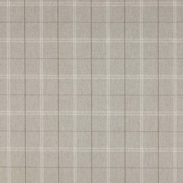 Pale natural check fabric with fine beige-grey woven grid and soft texture