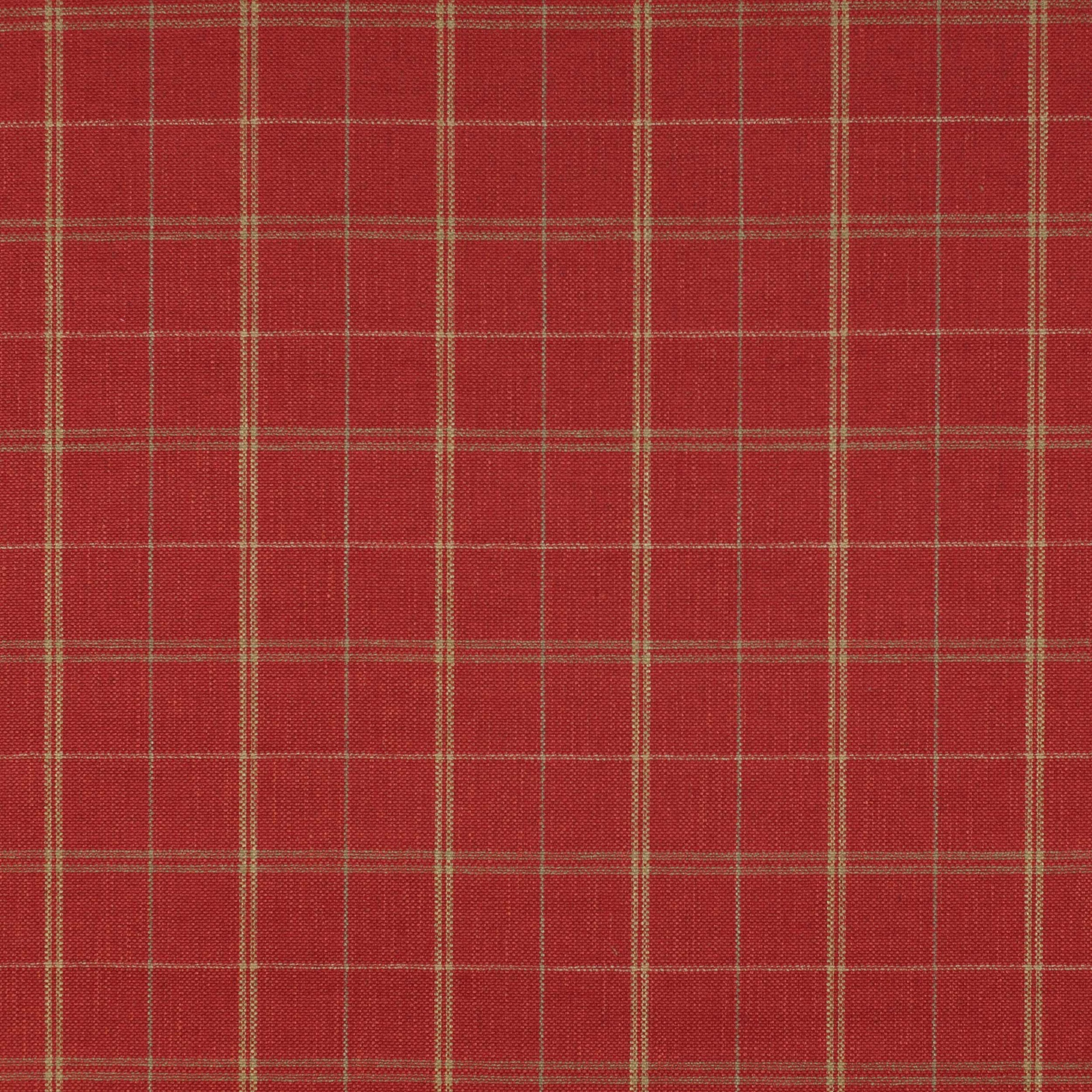 Red woven check fabric with fine beige-gold crossing lines