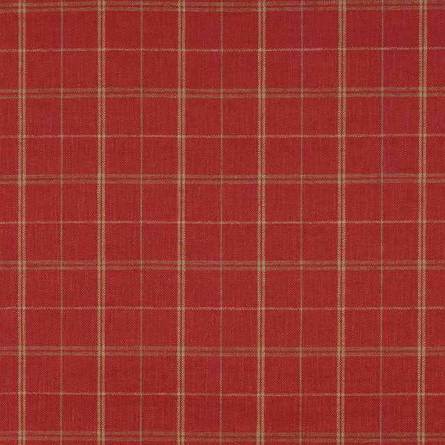 Red woven check fabric with fine beige-gold crossing lines