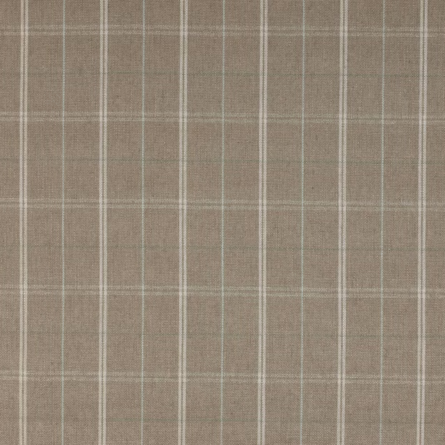 Stone beige checked fabric swatch with fine cream stripes and subtle linen texture