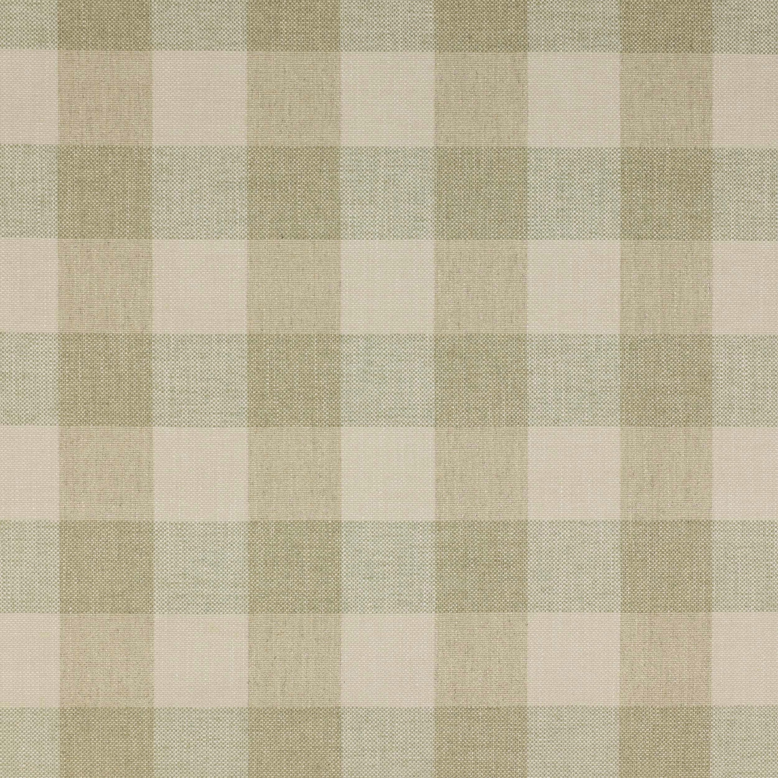 Soft sage and beige checked fabric with a fine woven texture