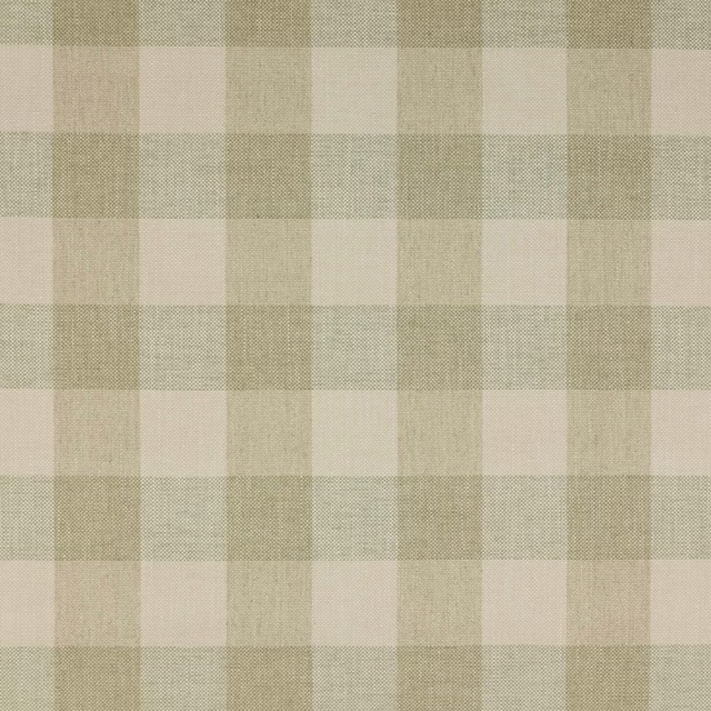 Soft sage and beige checked fabric with a fine woven texture