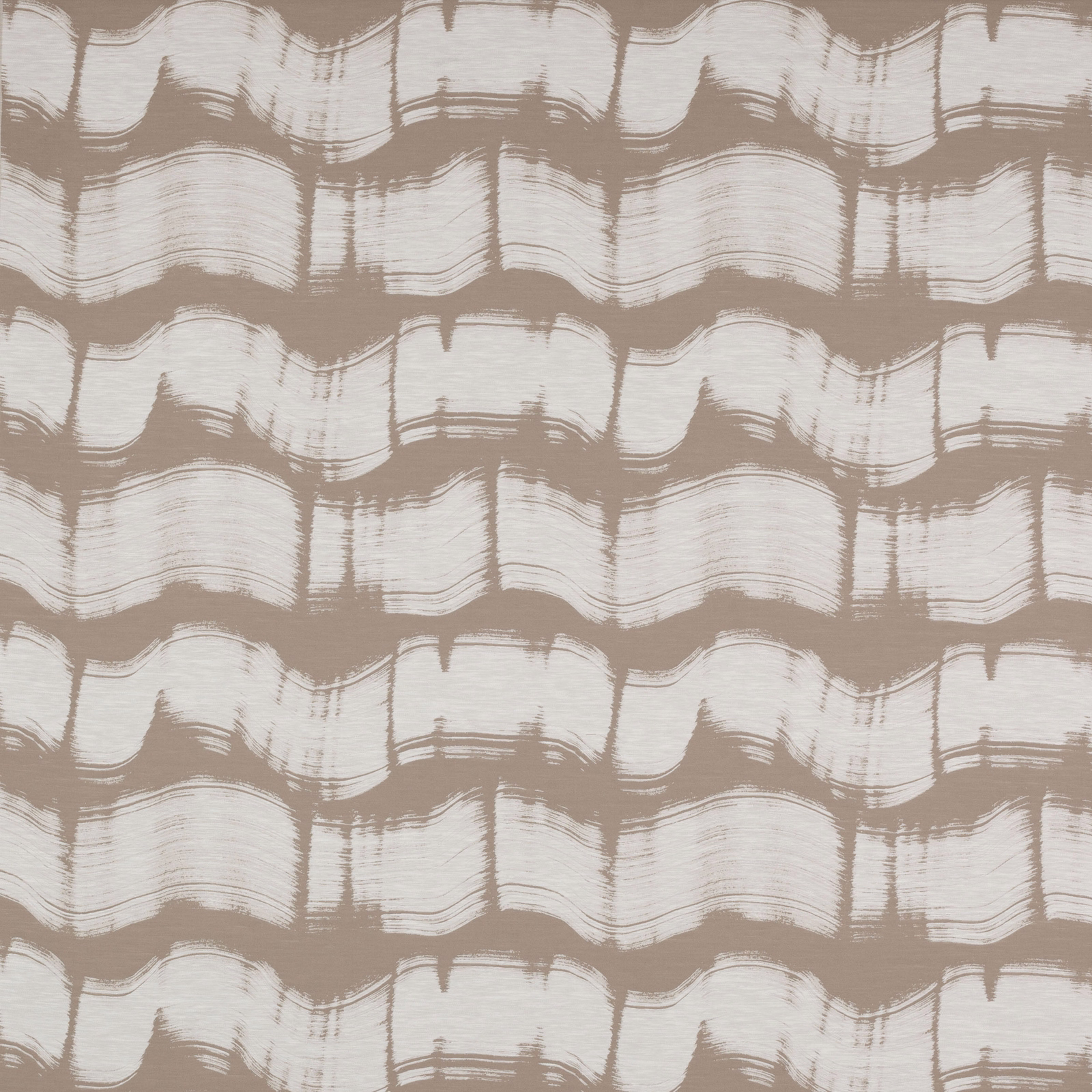 Close-up of Brush Clay fabric with wavy cream brushstrokes on a warm clay-beige ground
